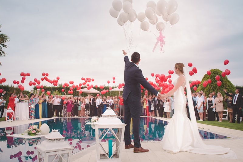 Wedding couple celebrating together